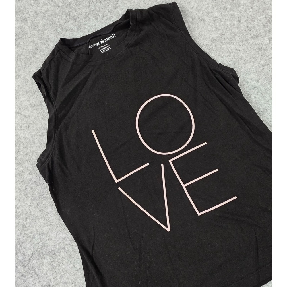 Norma Kamali Tank Top Womens Large Black Tee Organic Cotton Laugh LOVE Shirt